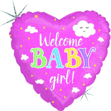Ballon aluminium, coeur, bienvenue bébé fille
