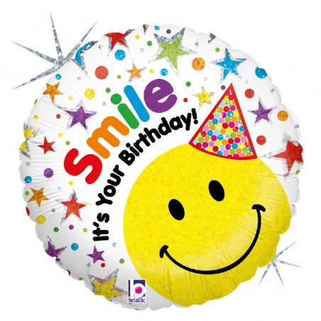 Ballon aluminium "Happy Birthday Smiley Hat"