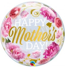 Latexballon, Happy Mother Day, Rosa Pfingstrosen