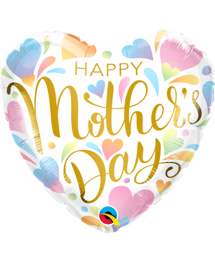 Folienballon, Happy Mothers Day, Pastel-Herzen