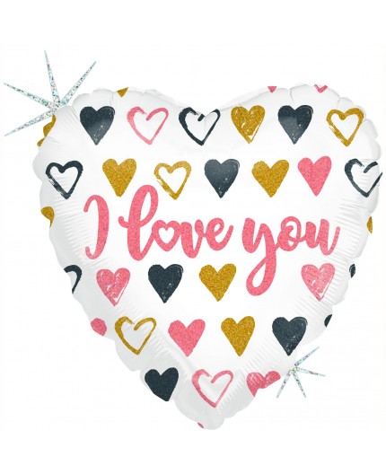 Ballon aluminium coeur, rose, or "I love you