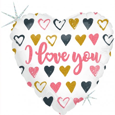 Palloncino foil cuore, rosa, oro "Ti amo"
